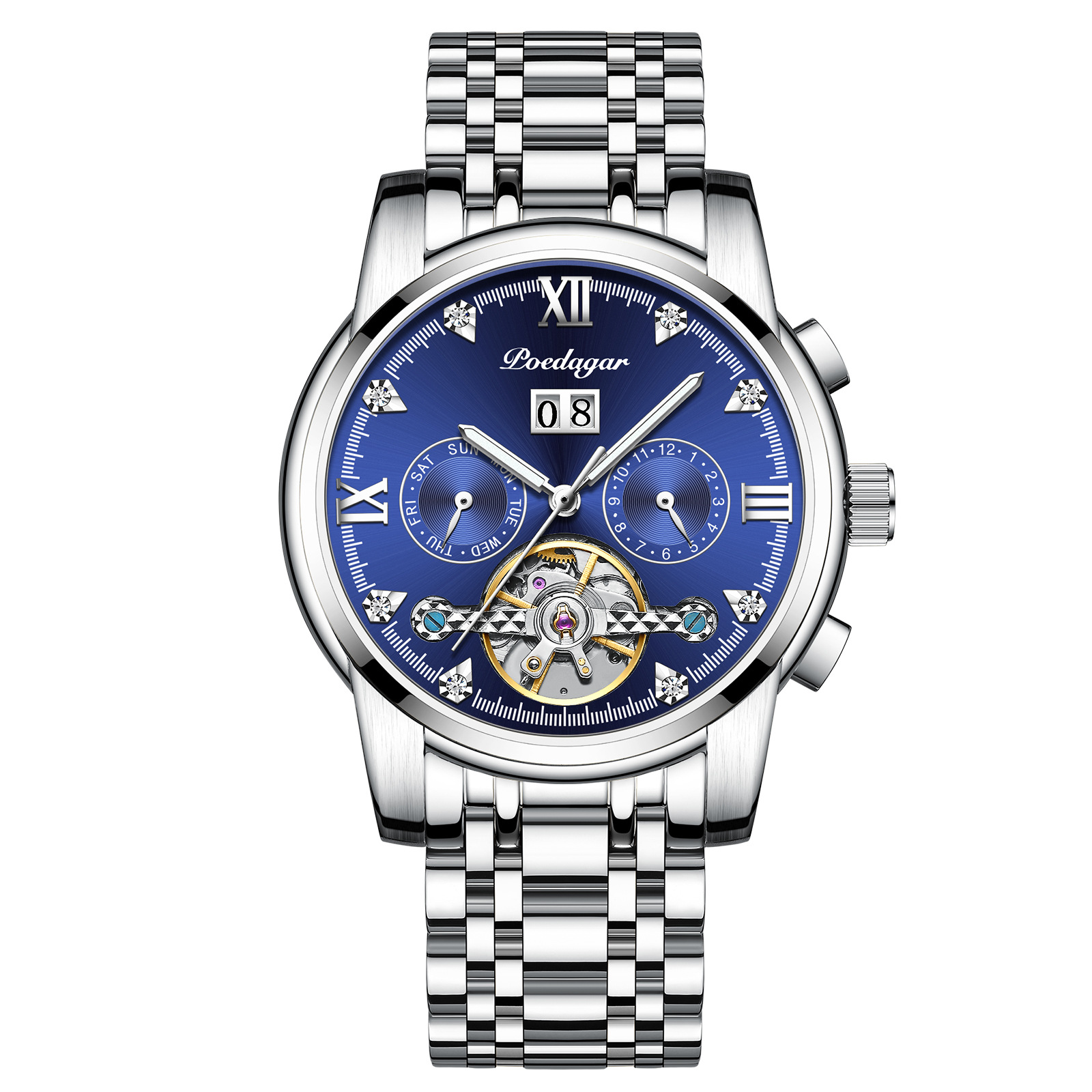 Nuevo Tourbillon reloj mecánico suizo para hombre calendario automático impermeable multifunción hueco luminoso dominante reloj