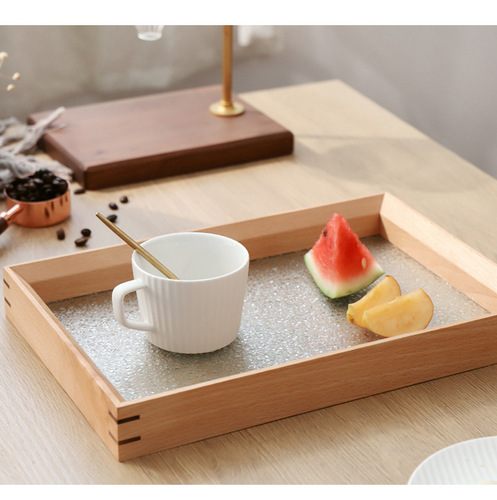 Walnut glass tray wooden square Japanese dessert tray desktop solid wood light luxury storage tray plate high value