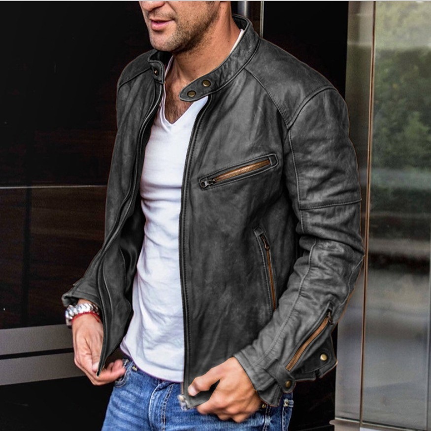 Comercio exterior de los hombres abrigo de cuero 2023 invierno nuevo Amazon color sólido casual cremallera decorativa pu chaqueta de cuero abrigo para hombres