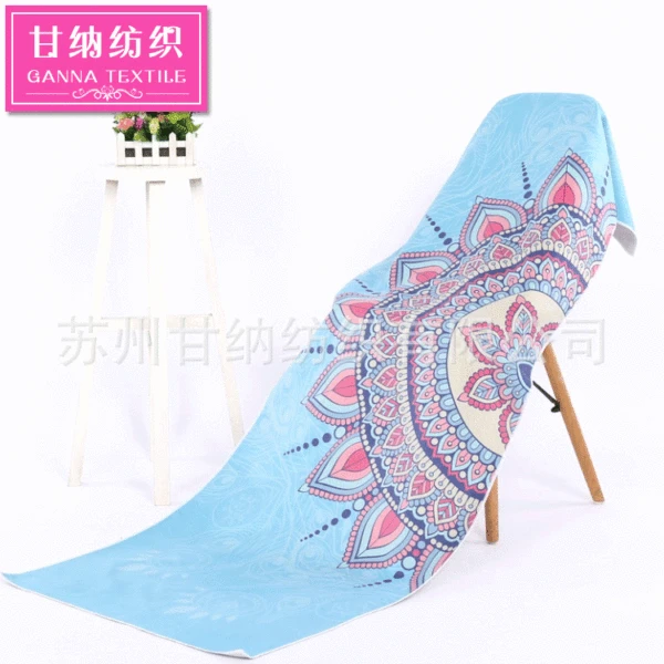 Printed Yoga Mat Towel, Portable Fitness Towel, Non-Slip Thin Sports Towel, Double-Sided Velvet Sweat-Absorbent Yoga Towel