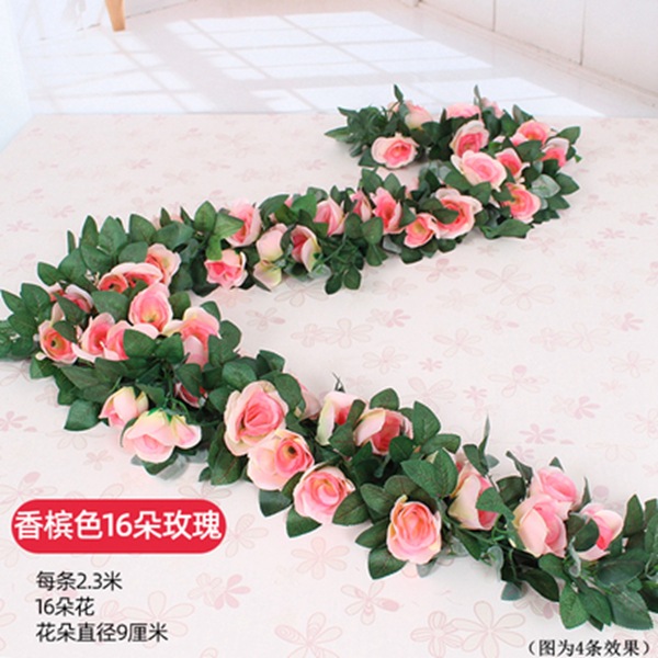 Enredadera de rosas artificiales con 45 cabezas - Decoraciones florales artificiales para bodas, enredaderas de flores de seda y vegetación sintética