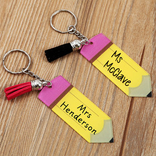 Keychain with letters with tassels, acrylic pencil