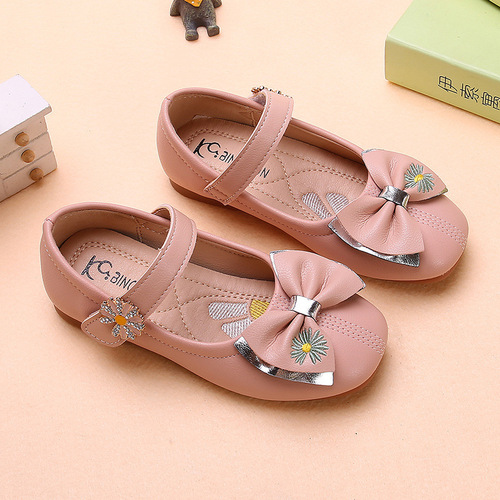 Solid Color Sweet Princess Leather Shoes 2024 Autumn New Children's Shoes Fashion Velcro British Style Baby Shoes Trendy