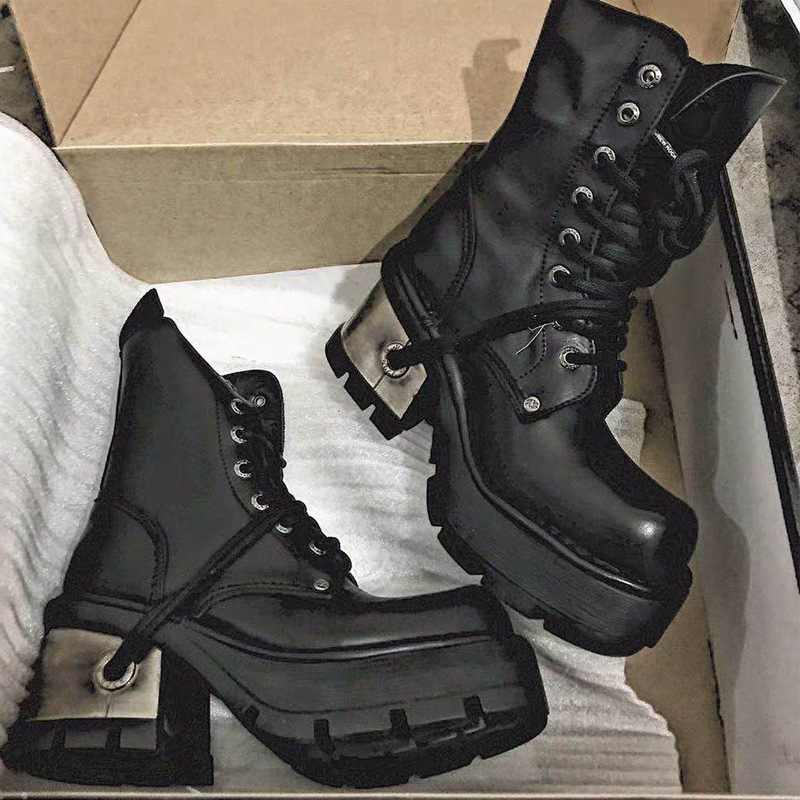 Diablo Motorcycle Short Boots Thick Bottom Thick Heel Martin Boots Retro Punk Lace-Up Metal High Heel Lace-Up Women's Boots Wholesale Diablo Motorcycle Short Boots Thick Bottom Thick Heel Martin Boots Retro Punk Lace-Up Metal High Heel Lace-Up Women's Boots Wholesale