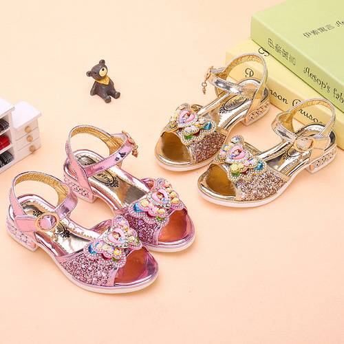 Children's Shoes Girls Sandals Fashion Little Girls Rhinestone Shoes Summer  New Korean Style Middle and Large Children Soft Sole Princess Shoes