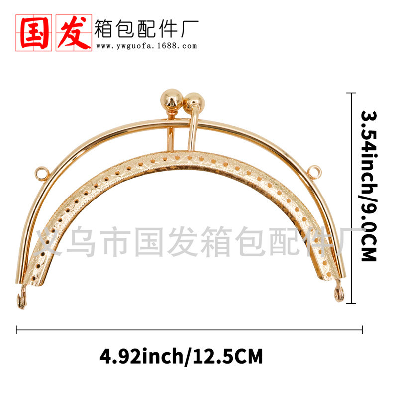 Cable de hierro de 12,5 cm, auriculares dobles, boca, monedero en relieve curvo dorado, hebilla de hardware al por mayor