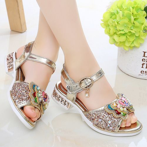 Children's Shoes Girls Sandals Fashion Little Girls Rhinestone Shoes Summer  New Korean Style Middle and Large Children Soft Sole Princess Shoes