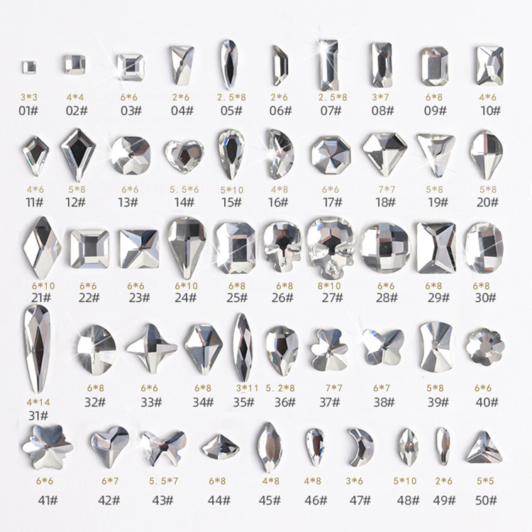 White Flats Bottom Diamond Nail Art Diamond Jewelry Internet Celebrity Flash Flats Bottom Special-Shaped Diamond Water Drop Horse Eye Mahjong Small Nail Diamond