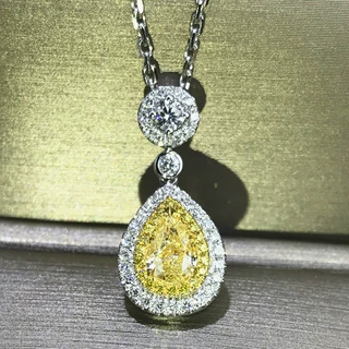 奢华群镶仿美国进口D色莫桑石锆石吊坠 水滴梨形黄水晶粉钻项链女