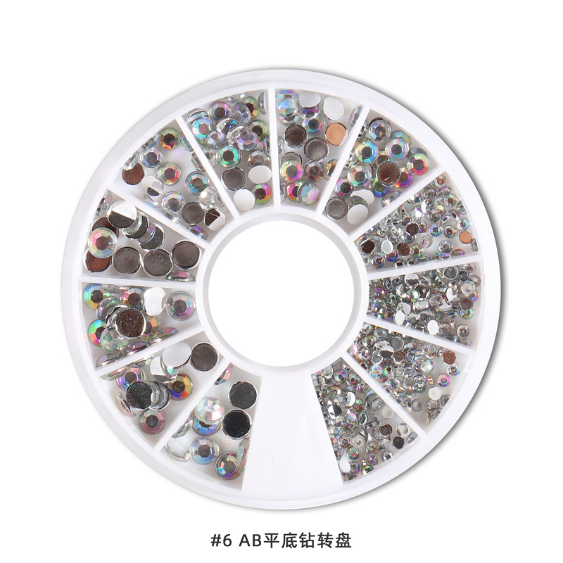 Suministro transfronterizo de uñas joyería de plato giratorio colorido en forma especial AB diamante colorido vidrio diamante clavo joyería colección de plato giratorio
