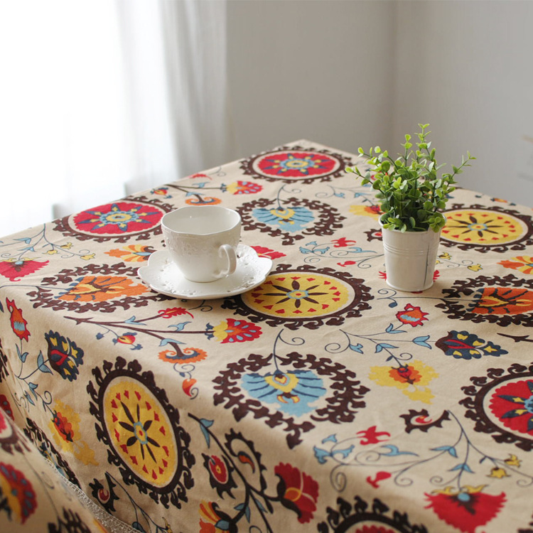 Pastoral country bohemian style home linen ethnic style sunflower tablecloth large flower lace tea table cover towel