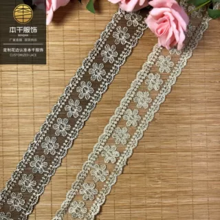 厂家直供金线网布条码4公分洛丽塔服装辅料黑网金线蕾丝刺绣现货