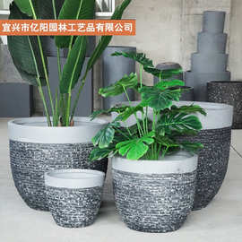 工厂直销圆形椭圆形线条仿古砖纹大花盆酒店转账支票滨河景观颜值