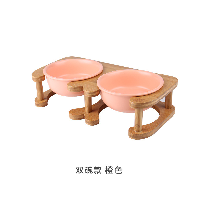 Taza de gato de cerámica gato tazón de comida gato tazón de perro de cerámica tazón de perro tazón de fuente de doble tazón de la columna cervical anti-golpe