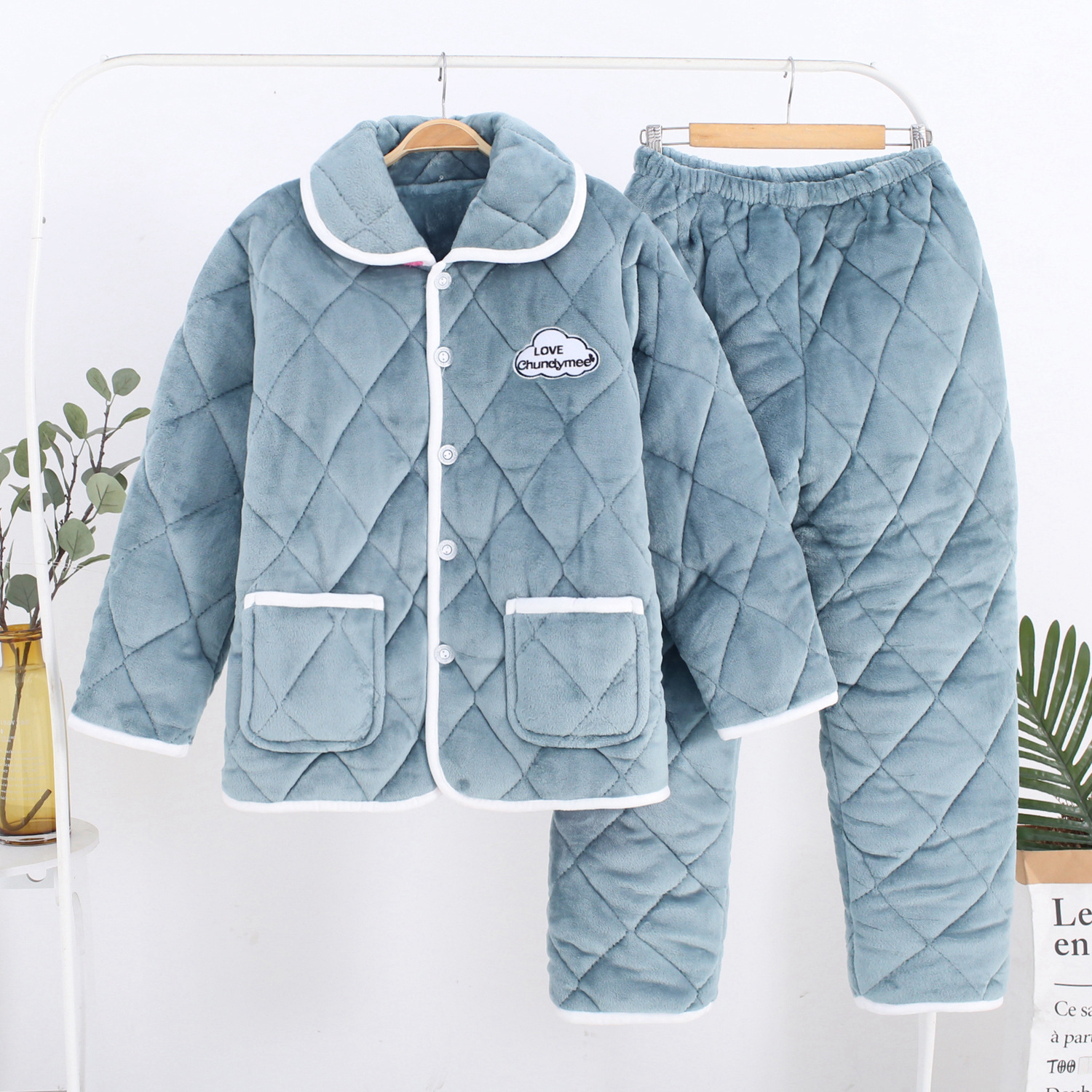 睡衣女冬季三层加厚夹棉睡衣女珊瑚绒法兰绒秋冬保暖可外穿家居服