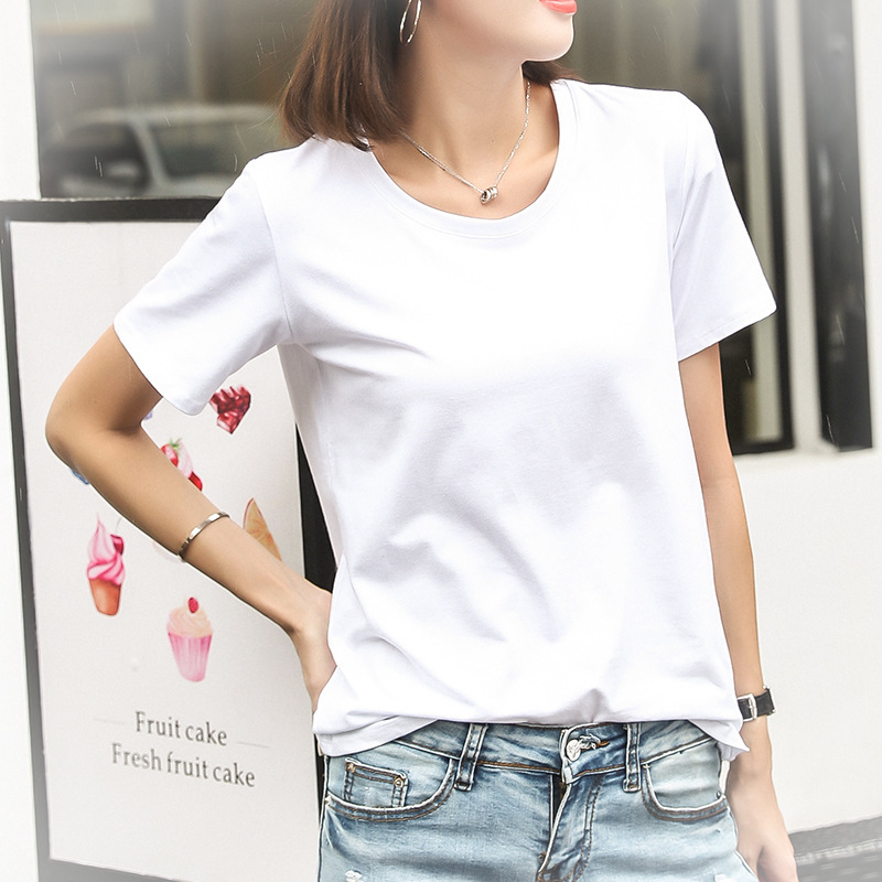 Autumn New style cotton top wholesale loose round collar fashion all-match short-sleeved T-shirt female temperament one-piece delivery