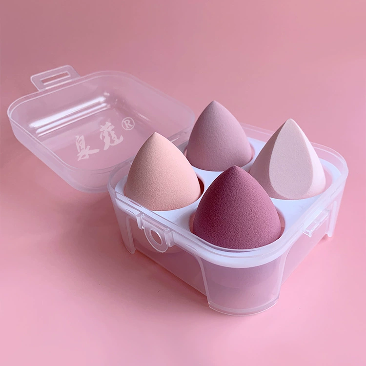 Transparent Cosmetic Sponge Storage Box, 4-Cell Compact Case, Clear Lid, Portable