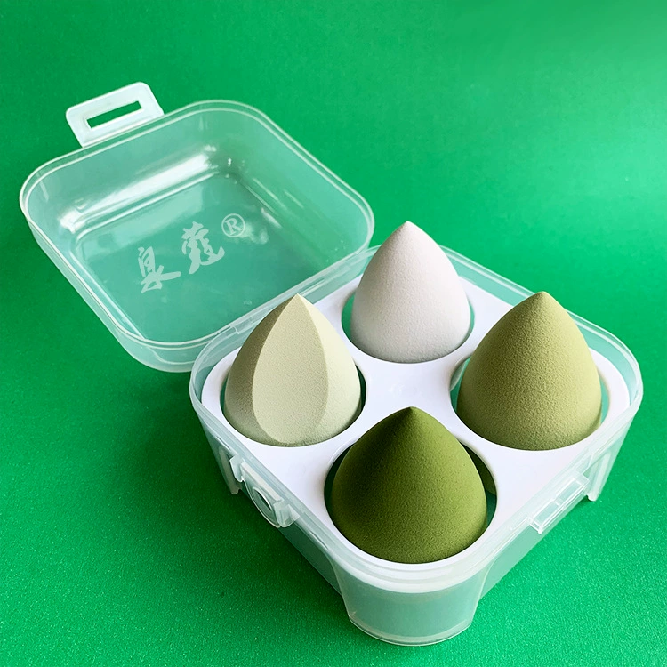 Transparent Cosmetic Sponge Storage Box, 4-Cell Compact Case, Clear Lid, Portable