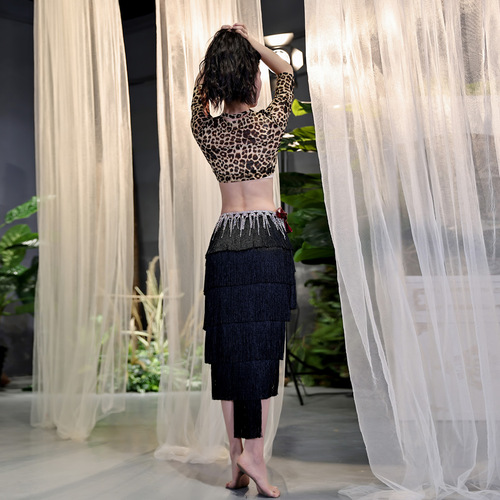 Dancer Belly Dance Latin Fusion Bottoms Practice Costumes Sexy Encrypted Tassel Skirt S265+Q3110