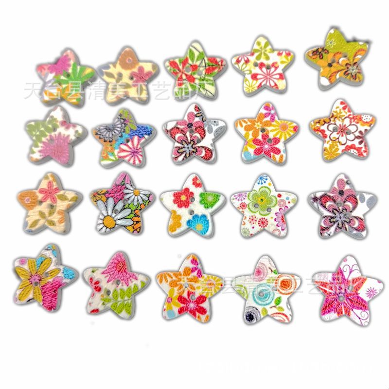 1,75 fondo blanco pintado impreso estrella de cinco puntas spot botón estrella de cinco puntas colorido mezclado 100 piezas por paquete