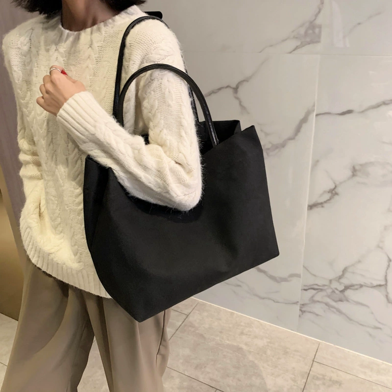 Canvas Tote Bag Korean Style, Large-Capacity One-Shoulder, Simple Student Shopper