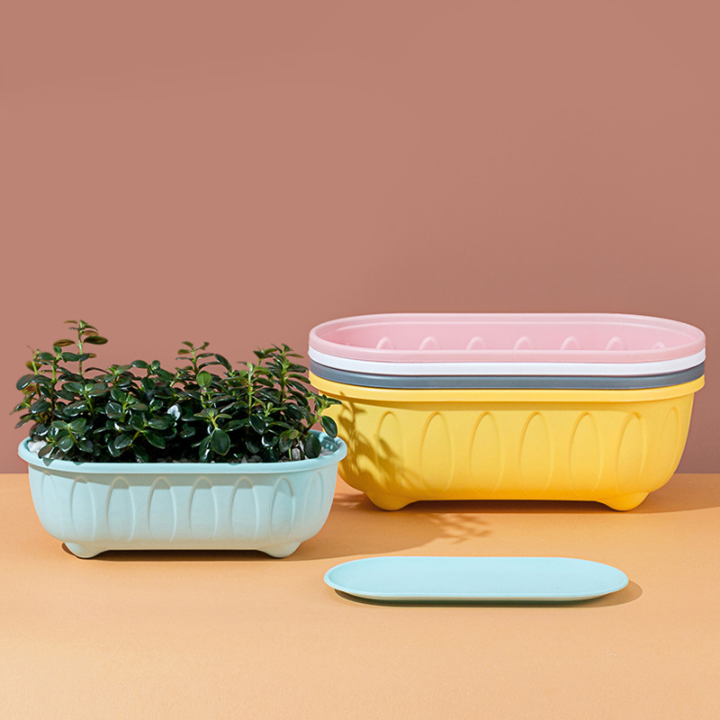 Maceta Panda olla de plástico rectangular olla de verduras olla larga balcón vegetal caja de plantación engrosada resina titular de la maceta