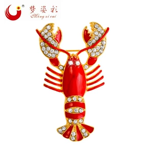 Zinc alloy clothing custom enamel oil drop pin cross-border hot European and American diamond lobster brooch manufacturers in stock batch