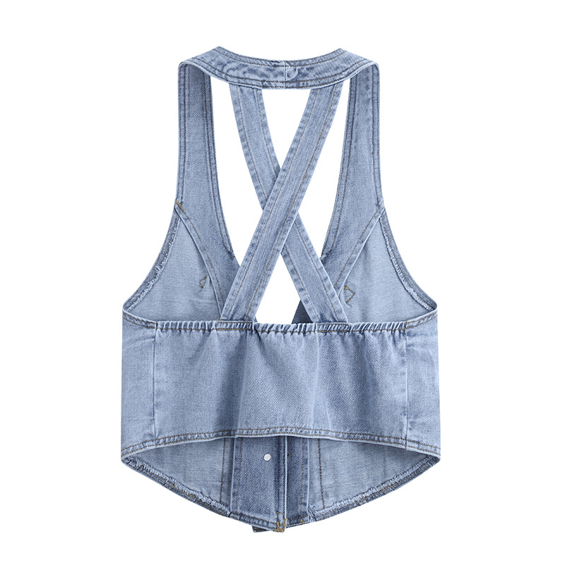 Chaleco de mezclilla de verano de las mujeres Chaleco Corto chaleco desgaste exterior chaleco Halter desgaste exterior estilo Chanel chaleco moda