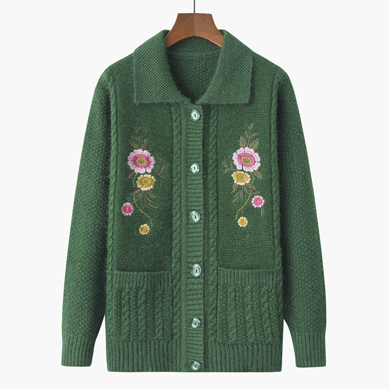 中老年女装绣花开衫加厚毛衣外套中年妈妈装大码针织衫奶奶装上衣