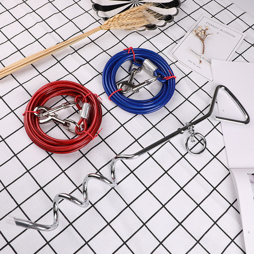 Outdoor spiral ground nail fixed pile dog pile dog tying pile double-headed one-to-two steel wire traction rope matching pet supplies