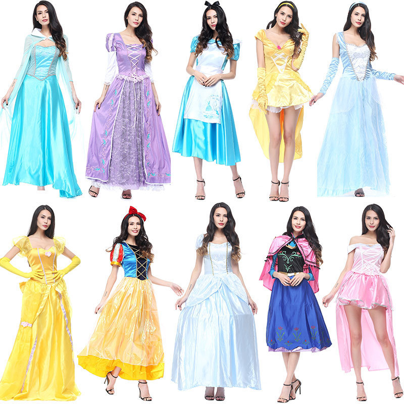 cosplay Adult Snow White Dress Elsa Belle Sissy Fancy Dress Ball Performance Evening Dress Coat