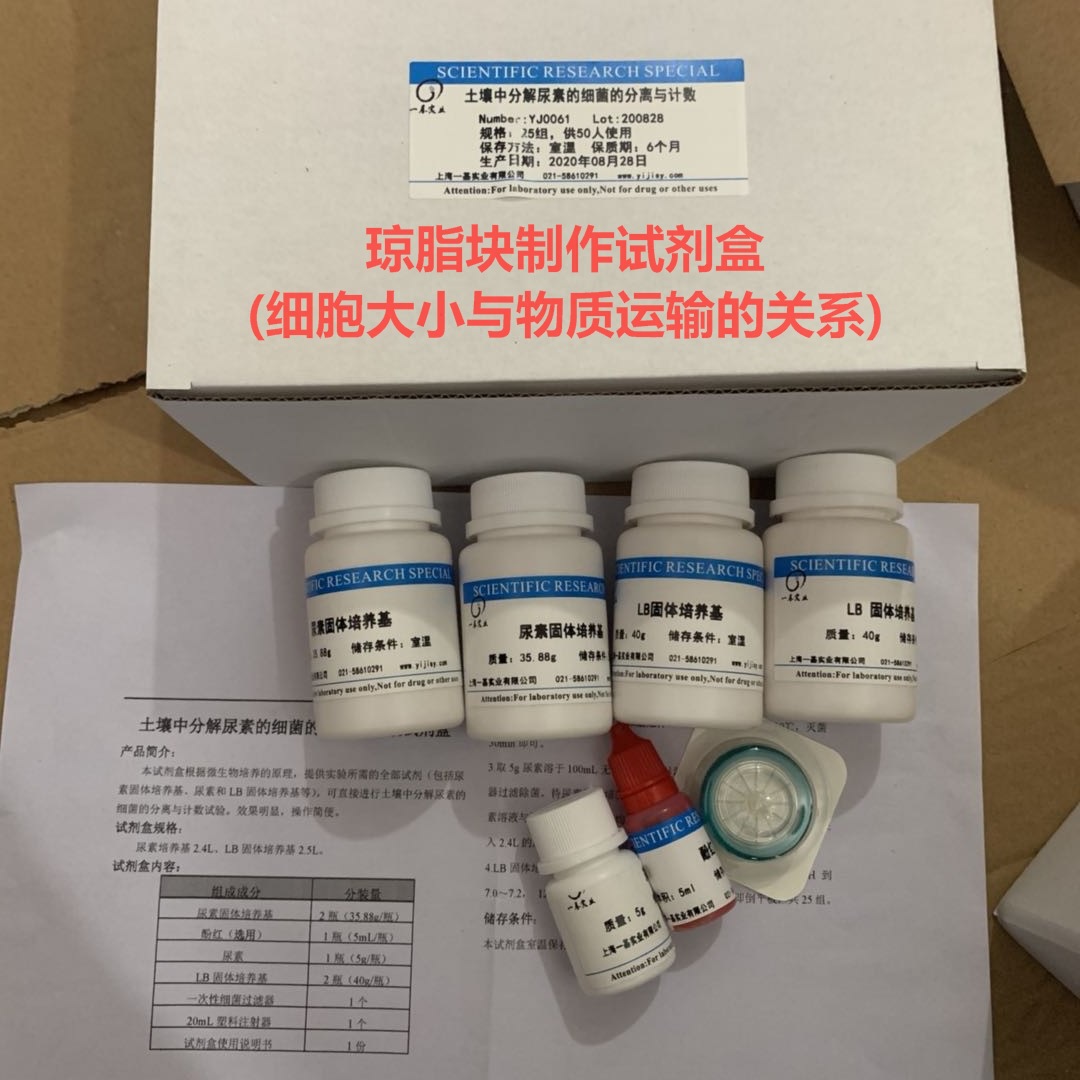 琼脂块制作试剂盒(细胞大小与物质运输的关系)	50人，25组。