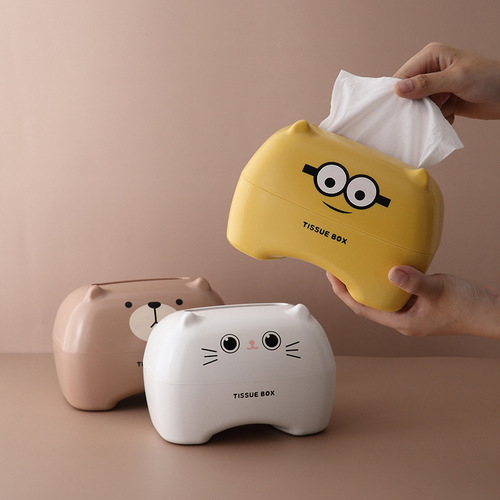 Cute cartoon tissue box multifunctional toilet paper box plastic thickened bathroom creative toilet paper storage box