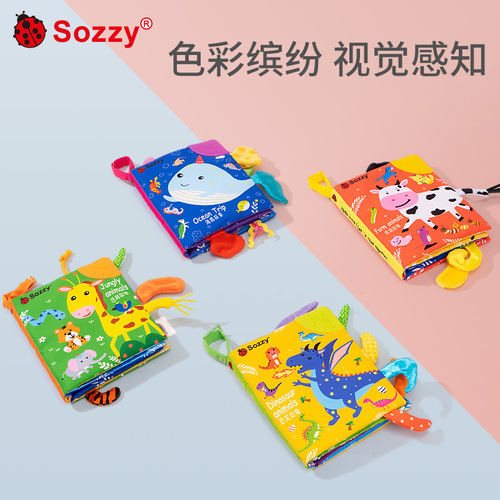 SOZZY baby early education unbreakable baby cloth book teether ring paper tail cloth book infant toys wholesale