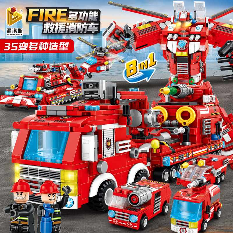 Panlos bloques de construcción 8-en-1 camión de bomberos Ingeniería Especial Policía coche tanque robot montaje bloques de construcción de juguete