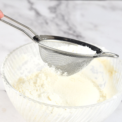 Flour sieve 304 stainless steel handheld silicone powdered sugar sieve household mesh sieve filter sieve baking tools