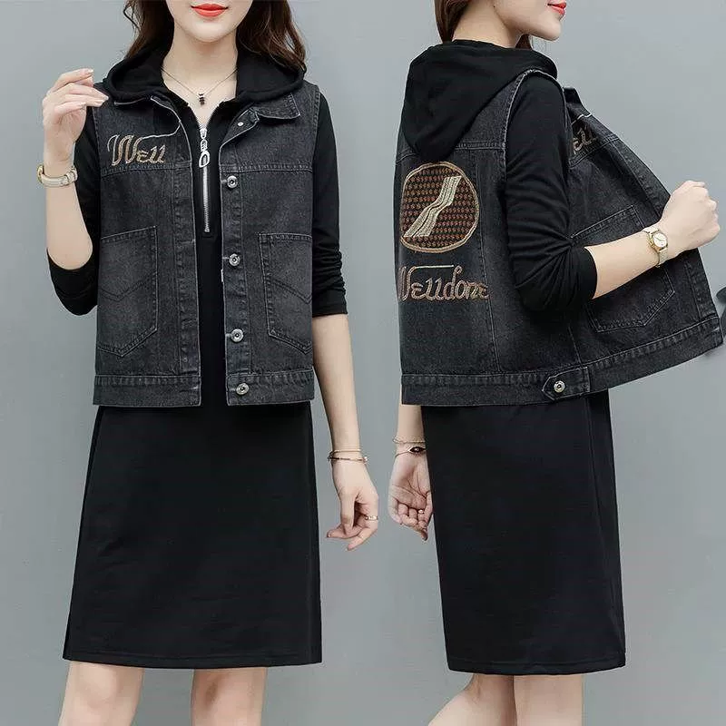 2022 Новая модная куртка Джинсовый жилет с вышивкой Женская Весна и лето больших размеров Популярный Тонкий Повседневный жилет Европейский