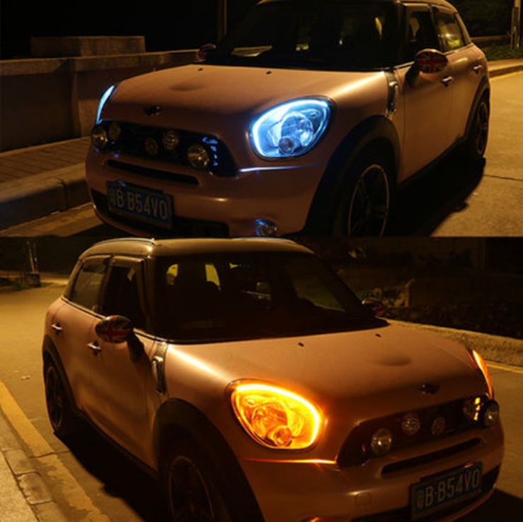Tira de guía de luz de silicona de dos colores ultrafina caballo de agua corriente luz amarilla con agua corriente Luz de lágrima luz decorativa del coche luz diurna