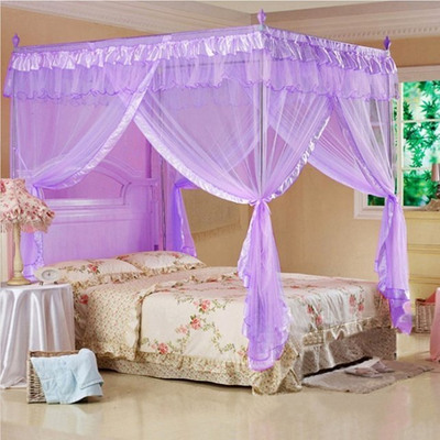 Satin court Bold heighten Stainless steel pipe to ground Mosquito net Three-door Mosquito net 1.5m1.8 rice 2.0