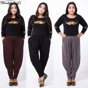 Add large size women's Harlan pants 200kg chubby girl summer high waist loose pants casual radish pants women