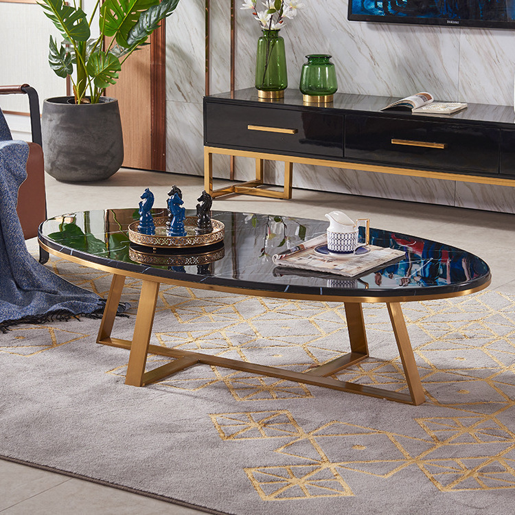 Nordic Simple Living Room Marble Golden Coffee Table Small Home Oval Tea Table Personalized Bedroom Mini Table