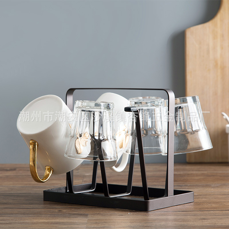 Wrought Iron Drying Cup Rack Household Six-Cup Rack Glass Cup Rack Set Creative Storage Tea Cup Rack Storage Rack