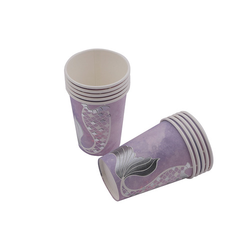 Disposable mermaid tableware hot stamping paper plates and cups birthday party wedding party cake set plastic cutlery
