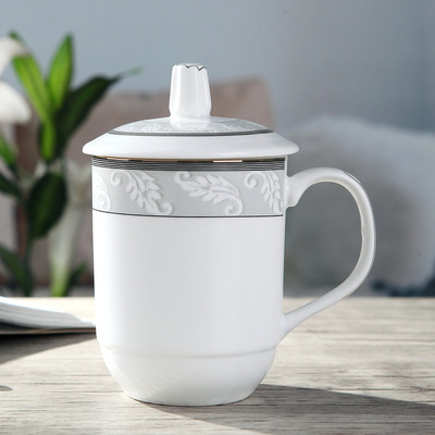 Jingdezhen Ceramic teacup Cup with lid originality Ceramic cup to work in an office Conference Cup Bone china cups Mug