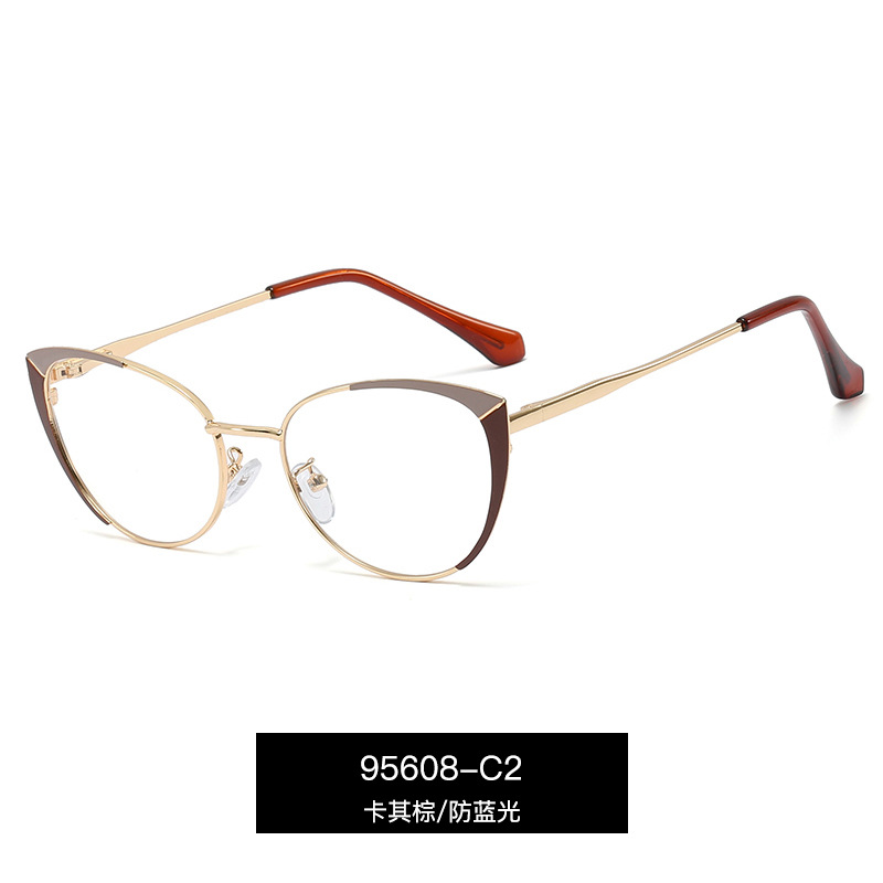 95608 nuevo metal de moda gafas lisas marco redondo de los hombres y las mujeres anti-azul gafas de luz artística de dos colores gafas de Marco