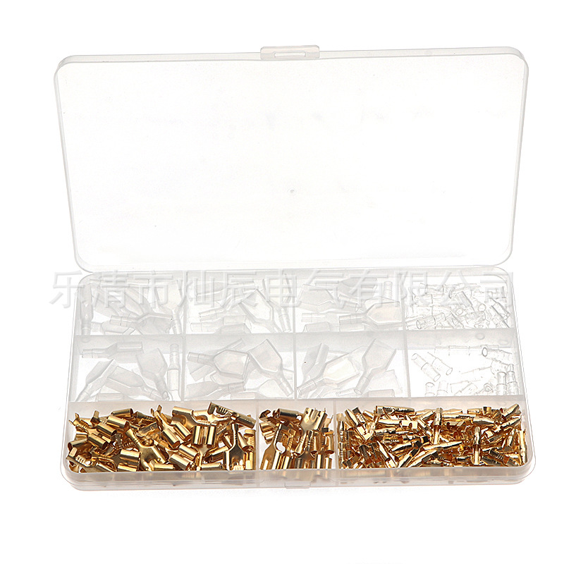 插簧端子 300pcs盒装裸端子金色双孔（4.0）金色子弹头插簧配护套