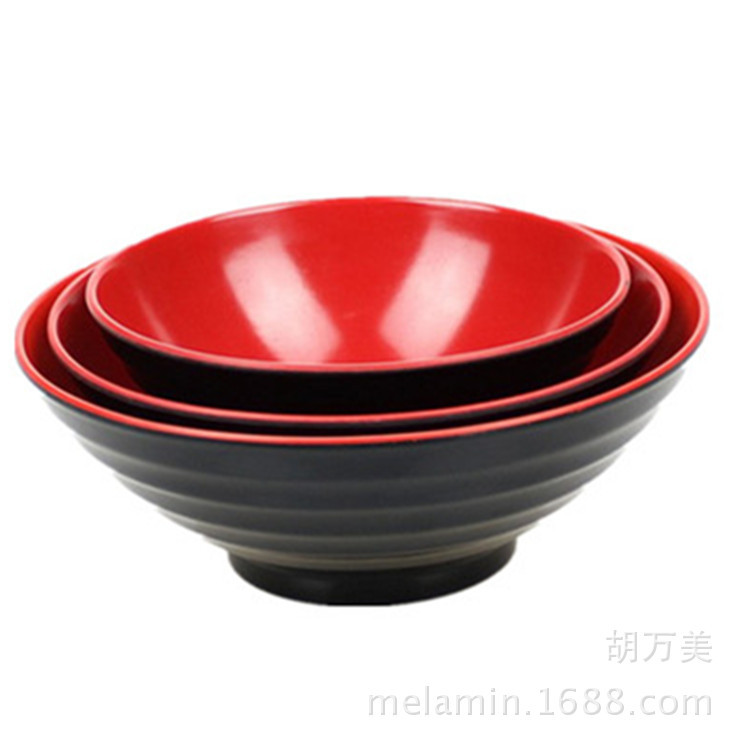 赤と黒の2色のメラミン食器の外ねじの碗の多サイズの野菜の毛の腹の碗のファーストフードの麺館の飲食用品は転んで耐えます。|undefined