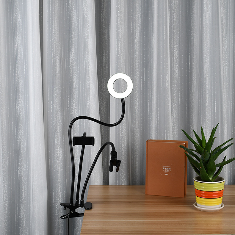 Luz de Relleno con Clip Dos en Uno Transfronteriza, Anillo de Luz Tres en Uno para Transmisión en Vivo para Clases en Línea, Luz LED de Escritorio con Brillo Ajustable