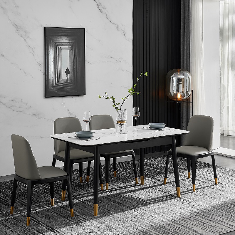 Italiano minimalista Placa de roca mesa de comedor y silla combinación simple moderno pequeño apartamento rectangular mesa de comedor retráctil una mesa cuatro sillas