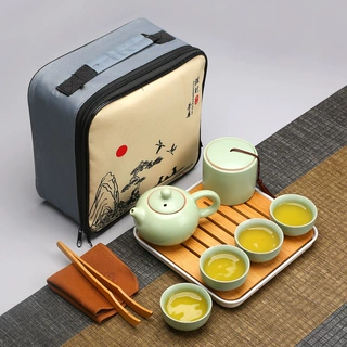 陶瓷哥窑汝窑功夫便携旅行茶具套装商务会议礼品房地产伴手礼logo